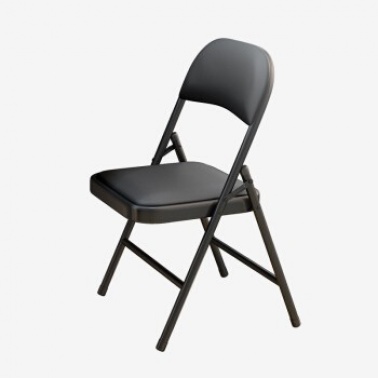 折叠椅 凳子办公培训椅子 简易休闲宿舍靠背椅餐椅 黑腿+黑色皮质凳面